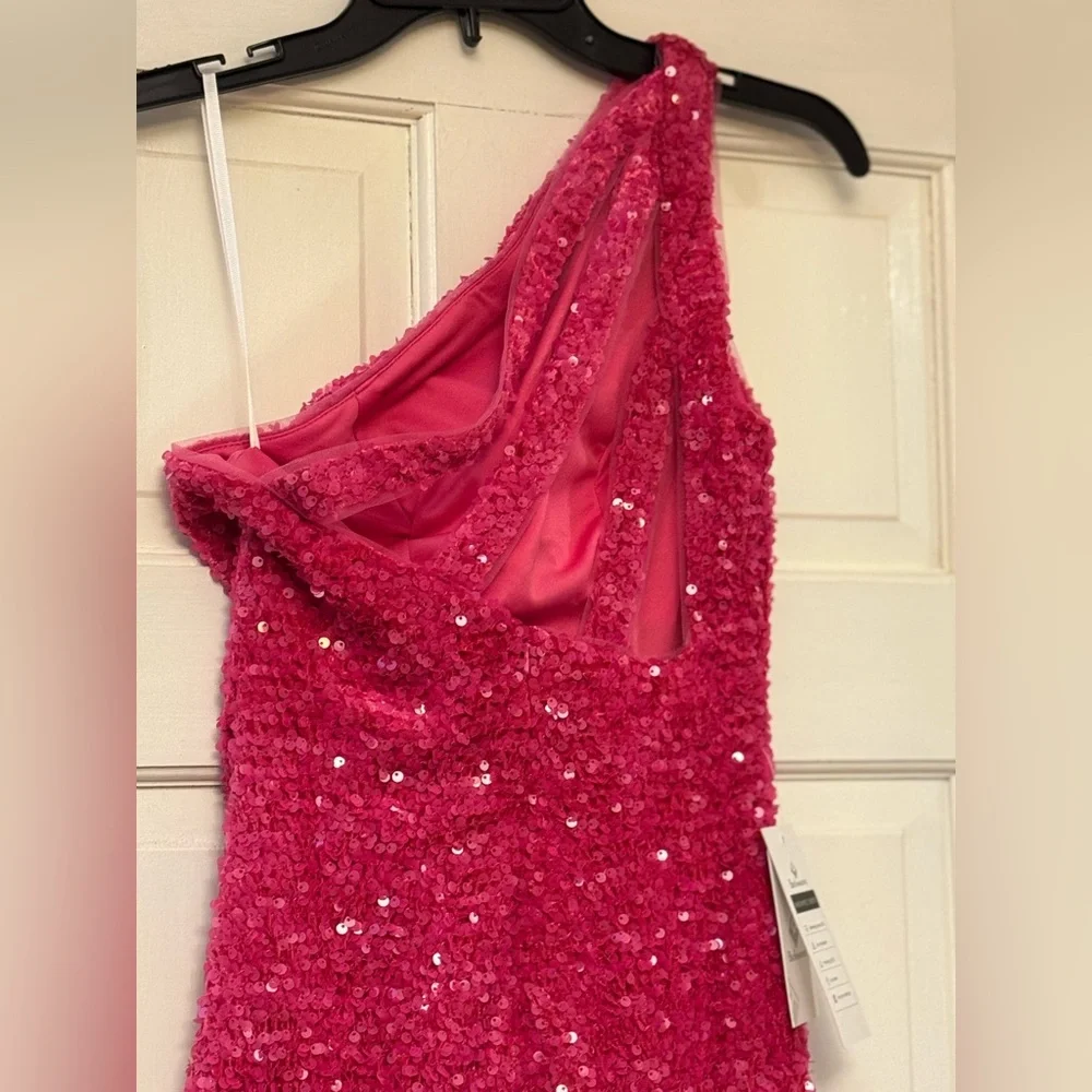 Elegant One Shoulder Fuchsia Sequin Dress‎